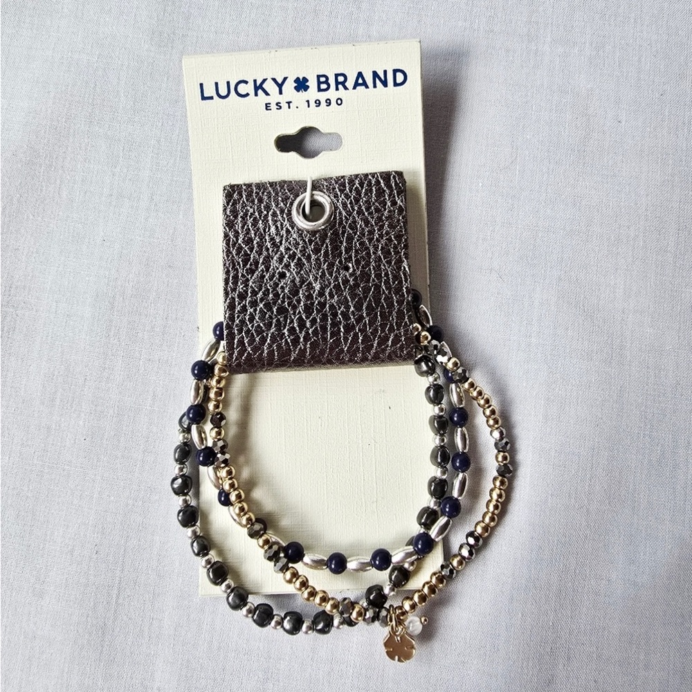 Lucky Brand Gold and Black Beaded Bracelet Trio